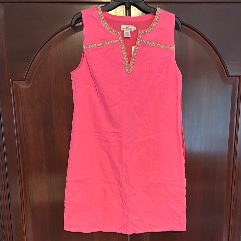 Vineyard Vines Orange Pink Sheath Mini Dress V-Neck Sleeveless Resort